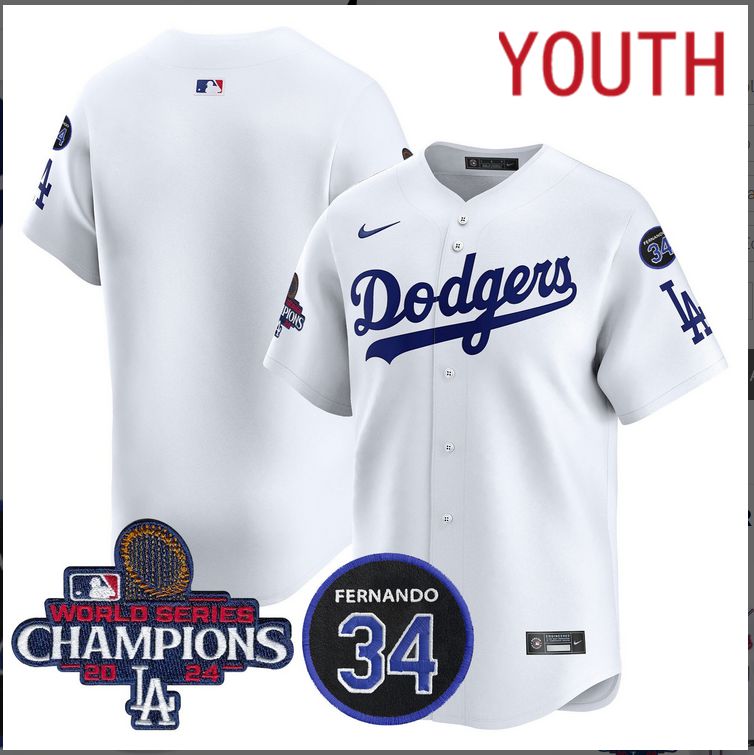 Youth MLB Los Angeles Dodgers blank white2024 World Series Champions Patch Limited Jersey